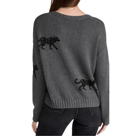 Rails Perci Jungle Cat Cotton Cashmere Gray Crewneck Knit Sweater Sz MEDIUM - Picture 6 of 15